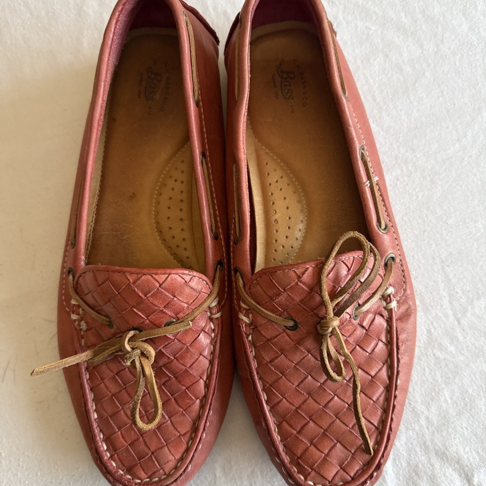 GH Bass Winnie Orange Leather Woven Moccasins Driving Shoes Mens Size 10